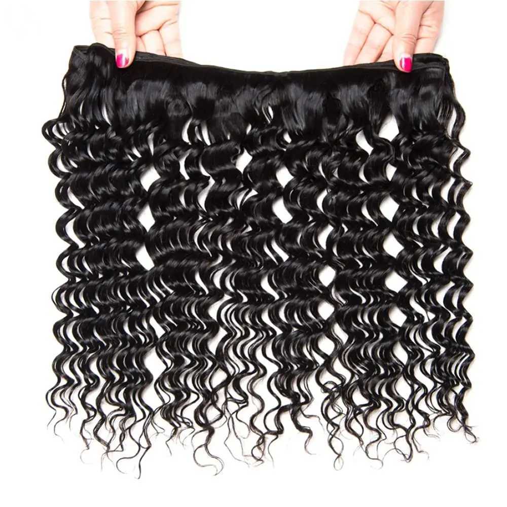 Aircabin Deep Wave Bundles With Clo Double Weft Remy Hair Wet and Wavy Bundles With 4x4 Lace Clo Deep Curly 3/4 BundlesXJ250120