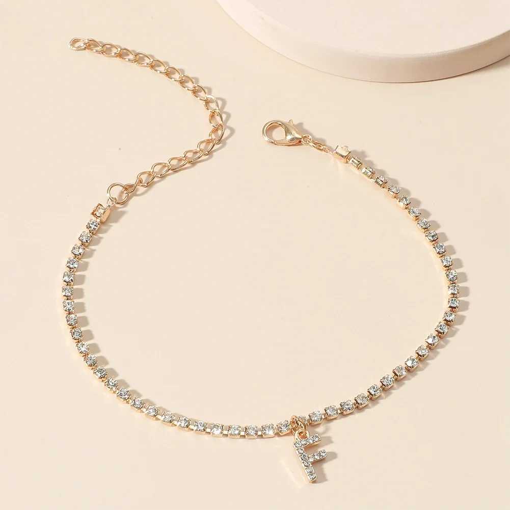Fashion Creative Initial Letter Alphabet Pendant Rhinestone Shiny Beach Anklet Chain Foot Jewelry Ankle Bracelets for Women BohoXJ250121
