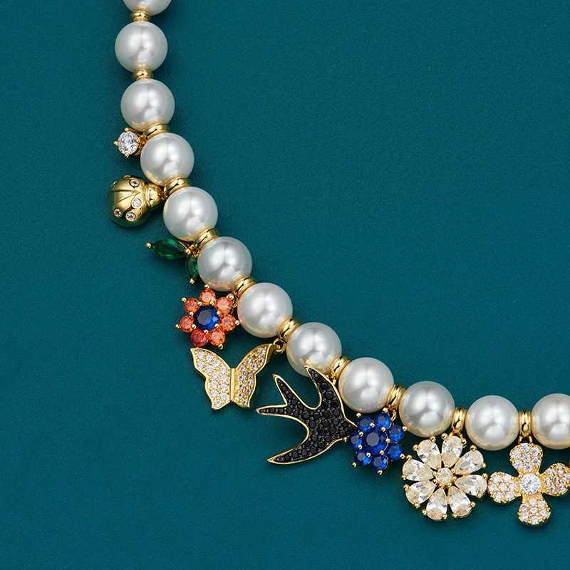 2023 Women llow Beetle Butterfly Flower Diamond Pearl NecklaceXJ250114