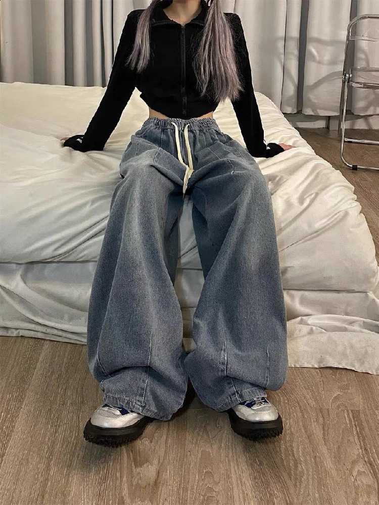 American Baggy Jean Long Pant Wide Leg Hip Pop Clothes Vintage Drawstring Straight Casual Female Street Cargo Pants 250109