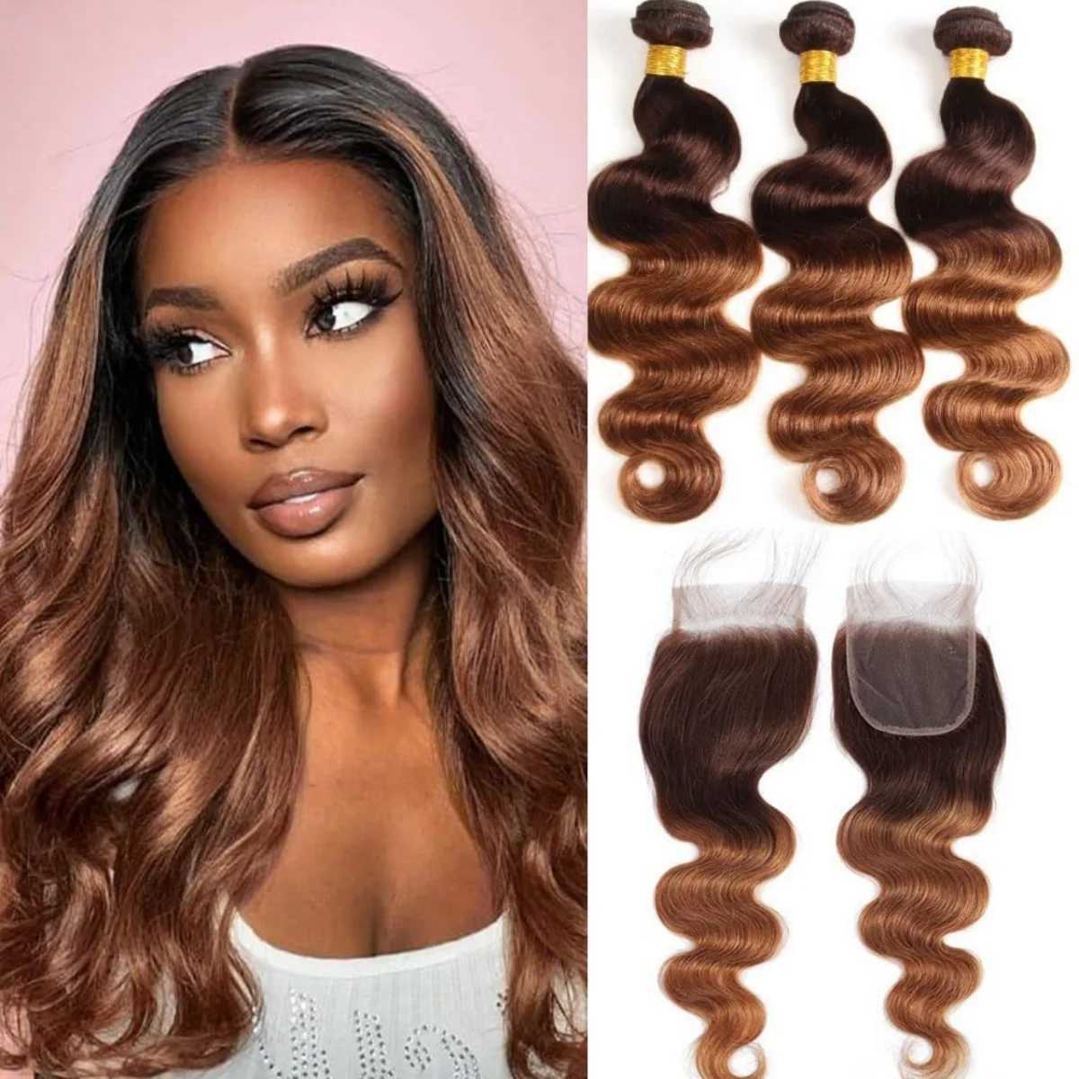Colored Body Wave Bundles With Clo Brazilian Human Hair Weave Bundles With HD Lace Clo Frontal Virgin Remy Raw HairXJ250120