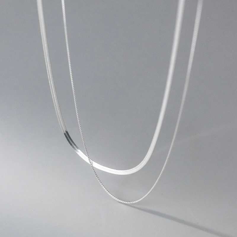 925 Sterling Silver Double Layer Box Chain Snake Clavicle Chain Necklace Female Fashion Retro Unique Design Fine Jewelry GiftXJ250114