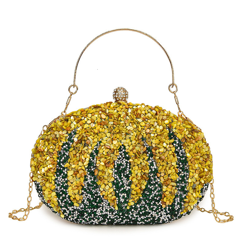 Banquet Women's Bag With Inlay, Dinner Korean Version Rhinestone Bag, Hand-Held Diamond Inlay Versatile, Oval Hand-Held, Single Shoulder Crossbod