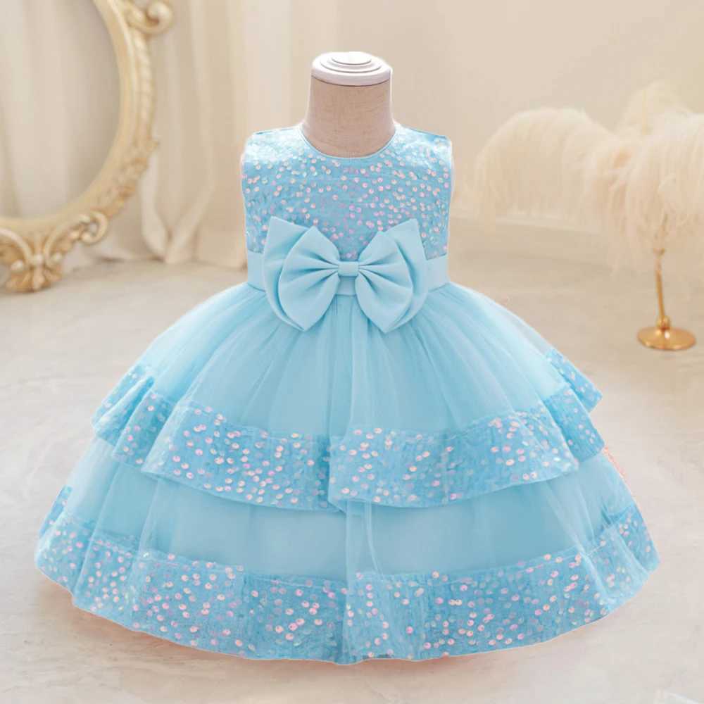 Sparkling bow baby party dress childrens first birthday baptism party dress lace wedding princess dress girls Christmas ball dress X250203
