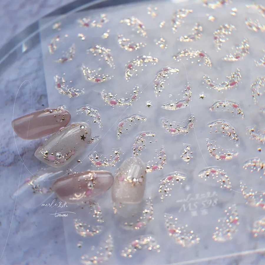 1pcs French Ice Crystal Nail Sticker Shiny Jelly Self Adhesive Sticker Gold Silver Bronzing Cartoon Slider For Nails DecorationsXJ250120
