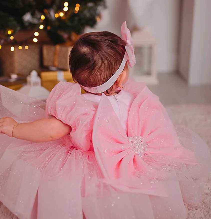 New Tailored Girls Dress Puffy Pink Kids Bow Christening Princess 1st Brithday Dresses Toddler Children Tutu Baby Girl Clothes X250203