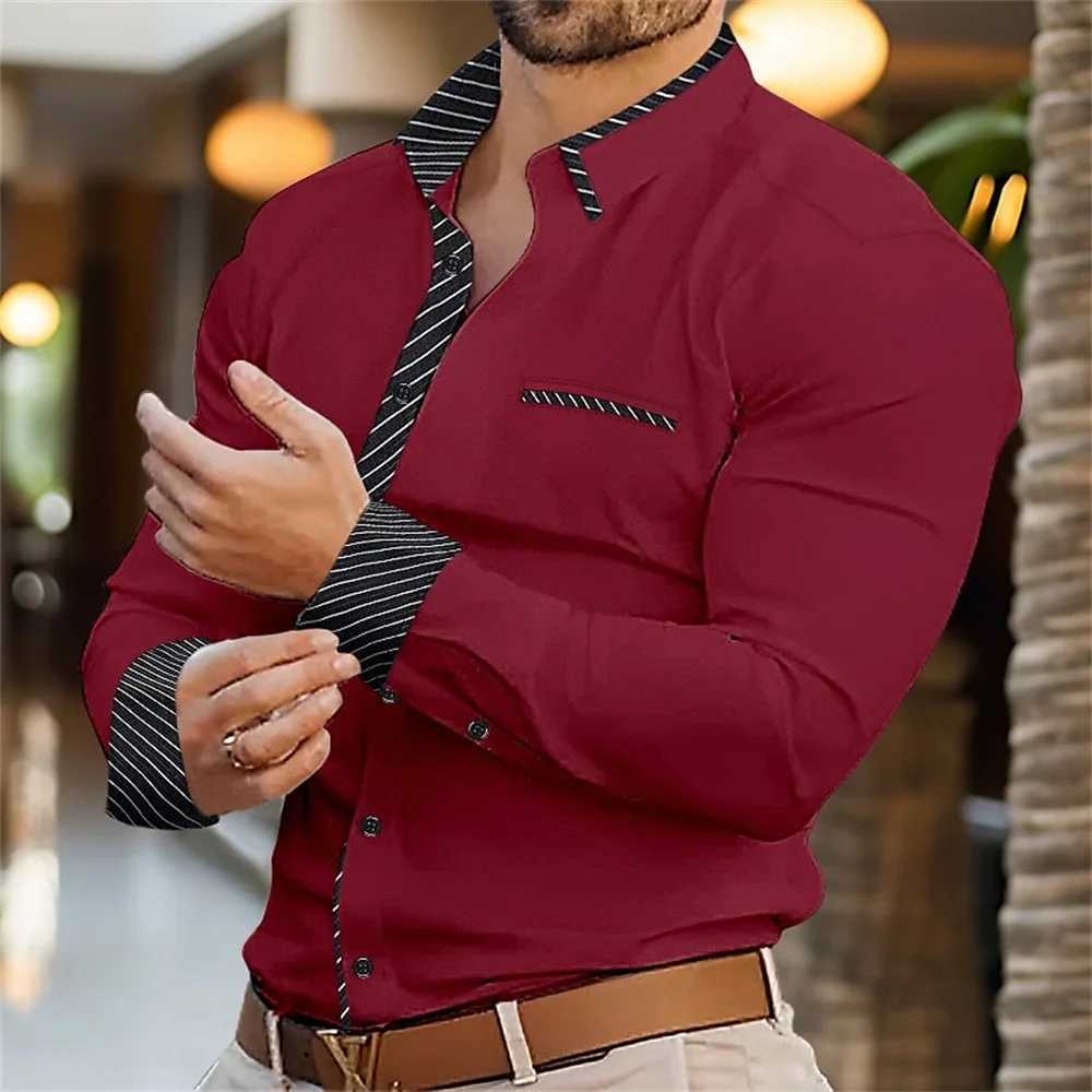 New Solid Color Splicing 3D Digital Printed Shirt Fashionable Luxury Social Mens Party Shirt Comfortable Soft Fabric XS-6XLXJ250121