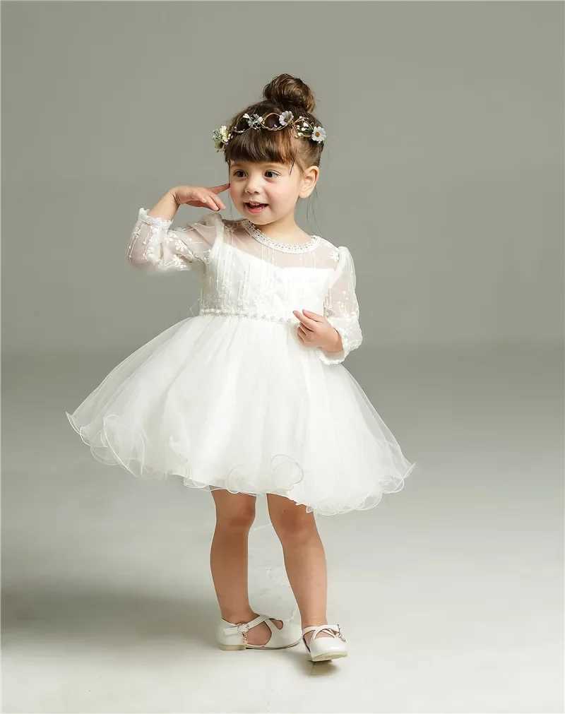 0-24 Months Long Sleeve Baby Girl Dress Infant Toddler Birthday Party Dresses Little Girls White Wedding Baptism Dress 8515 X250203
