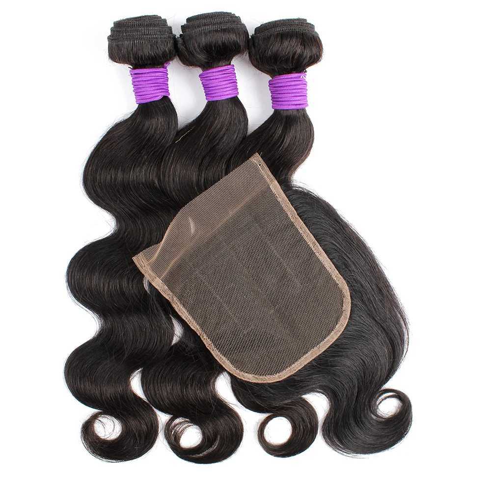 Body Wave 3 Bundles With 4x4 Lace Clo 200g/lot Natural Color Remy Indian Human Hair Extension 4*4 Swiss Lace ClosXJ250120