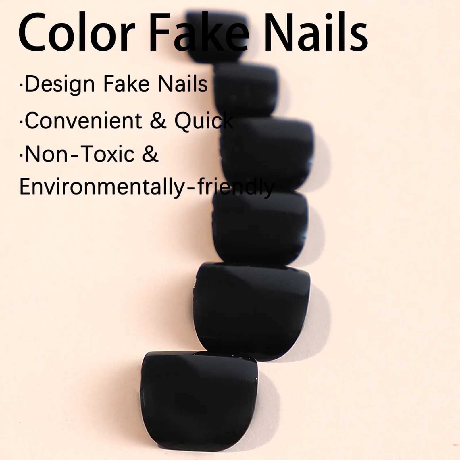 24pcs Black False Toenails Solid Color Glossy Fake Toenails Wearable Full Cover Ins Square Press on Toenail Patch for Girl WomenW250120