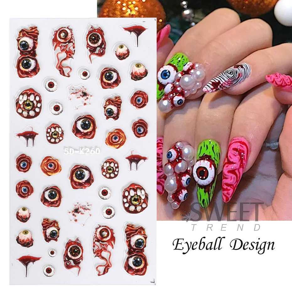 5D Gems Spider Embossed Nail Stickers Design Centipede Red Eyeball Adhesive Sliders Holiday Party New Year Decals Manicure FoilsXJ250120
