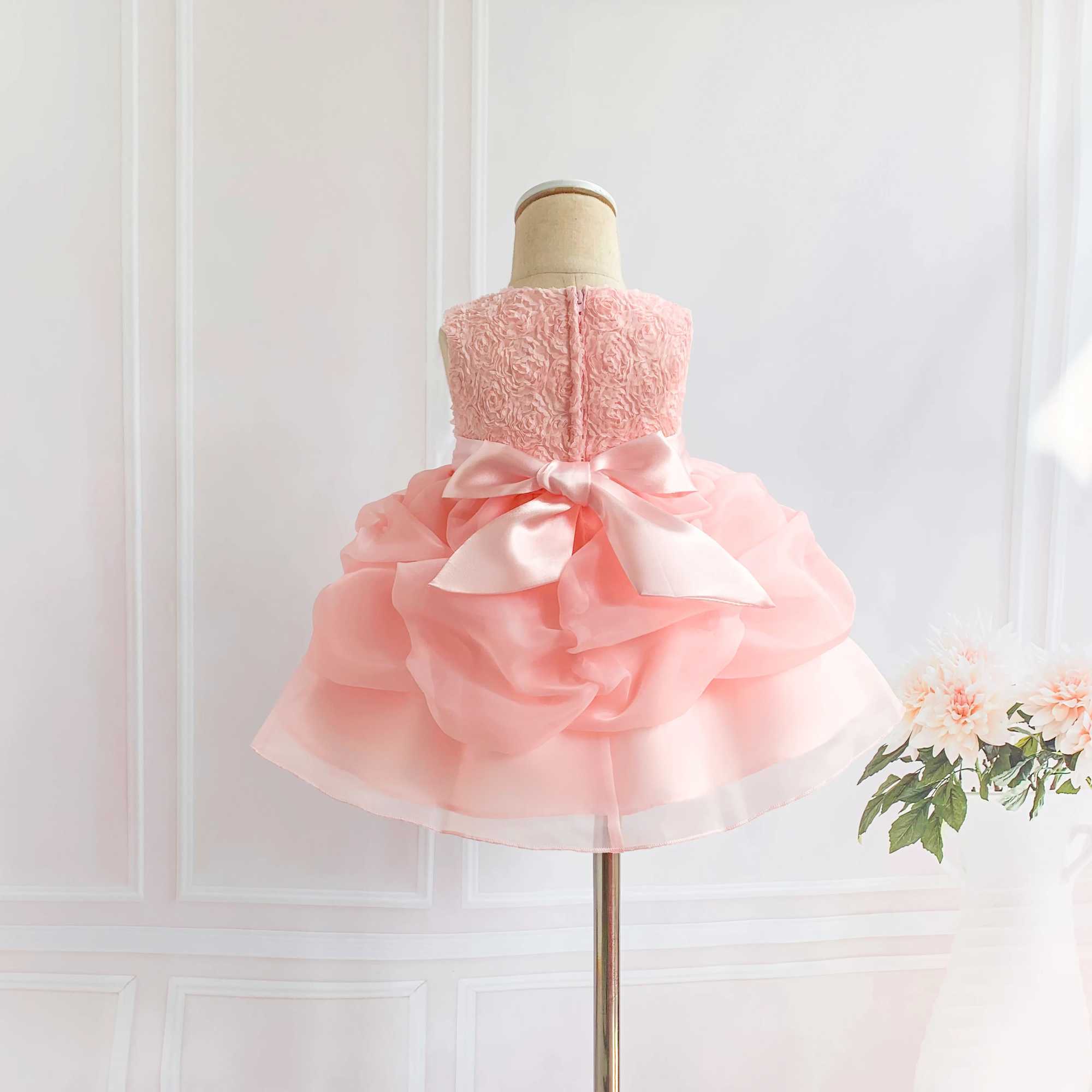 2 pcs set Pink Lace 1 Year Birthday Baby Girl Party Dress Baptism Infant Christening Gown Newborn Toddler Girl Wedding Dresses X250203