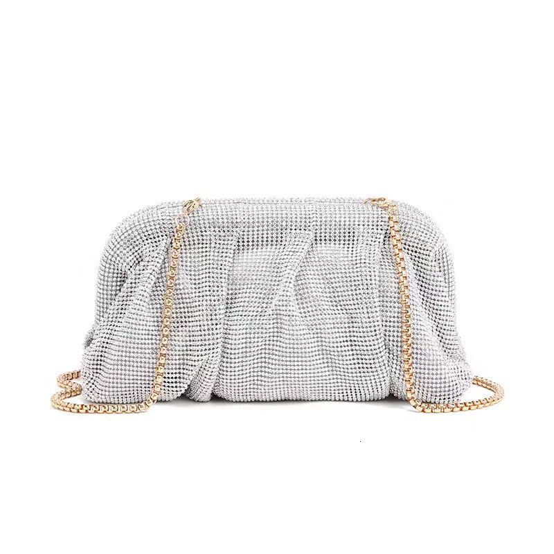 new style Women's Shiny Rhinestone Dinner Clip Diamond Handbag Shoulder Cloud Bag