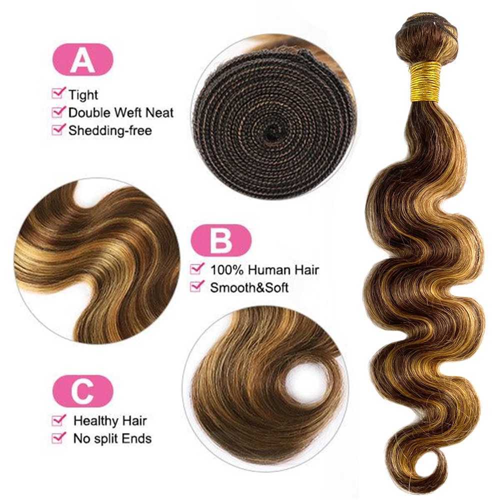 Highlight Bundles With Clo Frontal Brazilian Body Wave Ombre Blonde Human Hair Tissage Bundle With 13x4 Frontal P4/27 ColorXJ250120