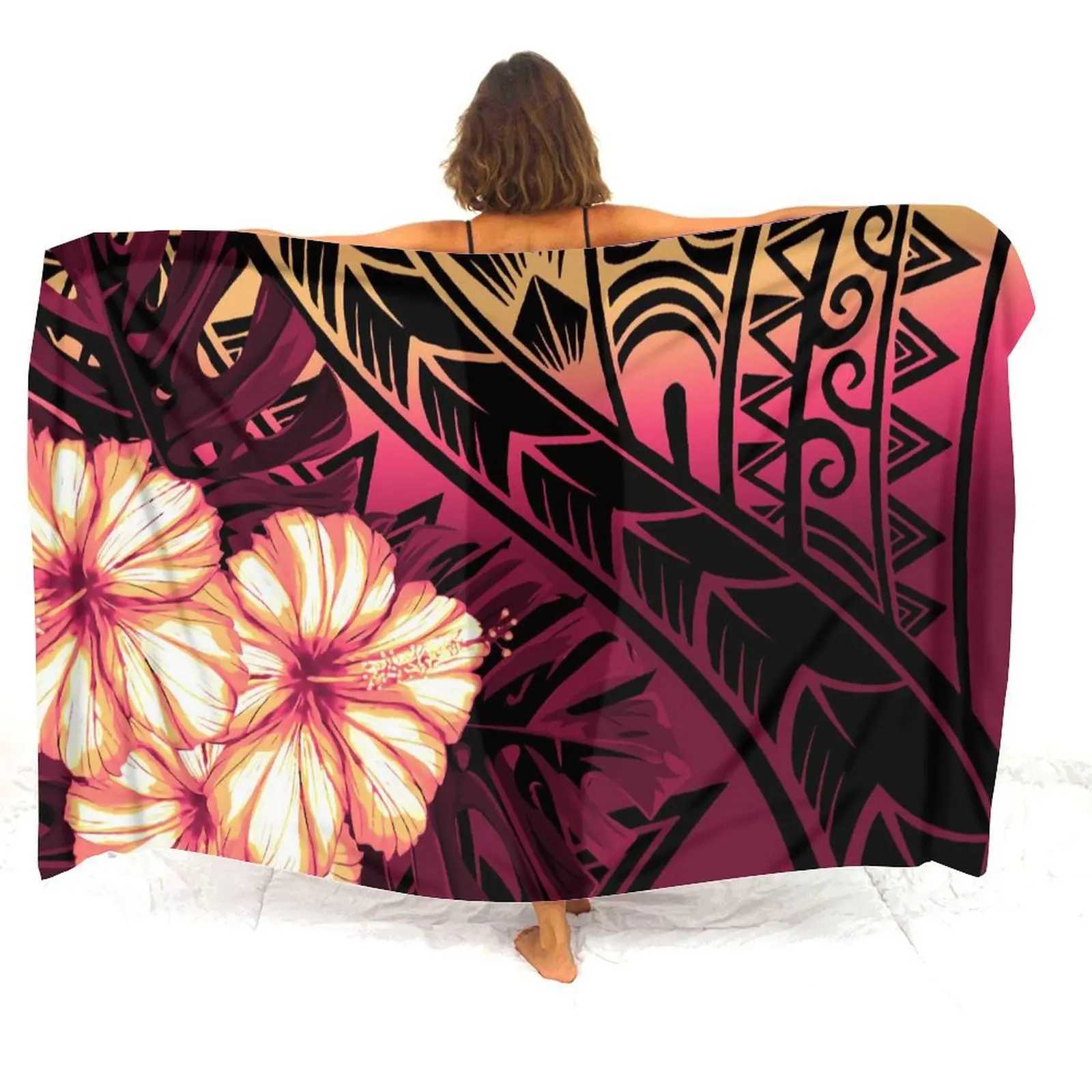 Summer Vintage Hibiscus Flower Tribe 3d Printed Womens Beach Sarong Elegant Shl Polynesian Sarong Custom Coat 2024 W250120