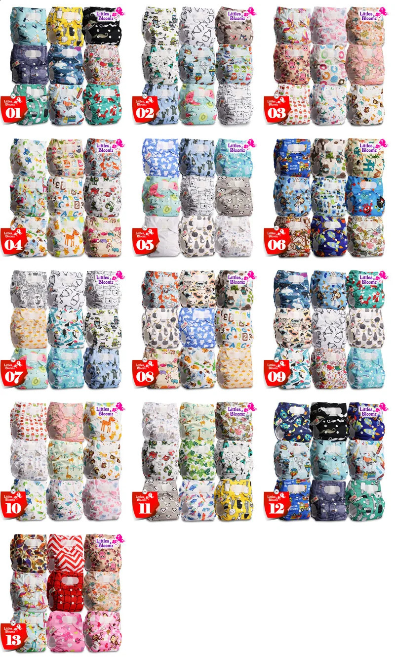 Littles Bloomz9pcsset STANDARD HookLoop Reusable Washable Real Cloth Nappy Diaper9 nappiesdiapers and 0 inserts in one set 250117