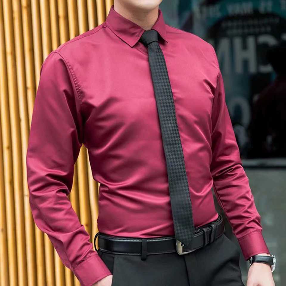 Mens Formal Business Shirts And Blouses Solid Color Long Sleeve Slim Casual Party Shirt Top Clothing Male ClothingXJ250121