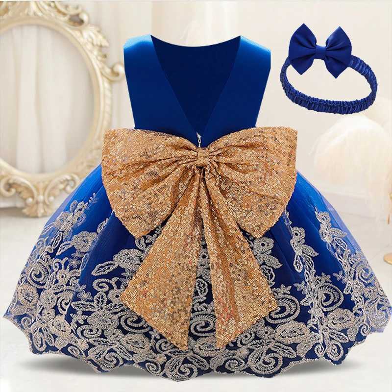 Backless Bow Toddler Baby 1st Birthday Baptism Dress For Girls Princess Luxury Embroidery Costumes Kids Party Clothes Dresses X250203