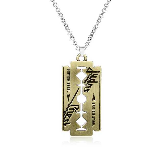 Hip Hop Rock Band Judas Priest Blade Razor Shape Pendant Necklace Long Chain Men Metal NecklaceXJ250121
