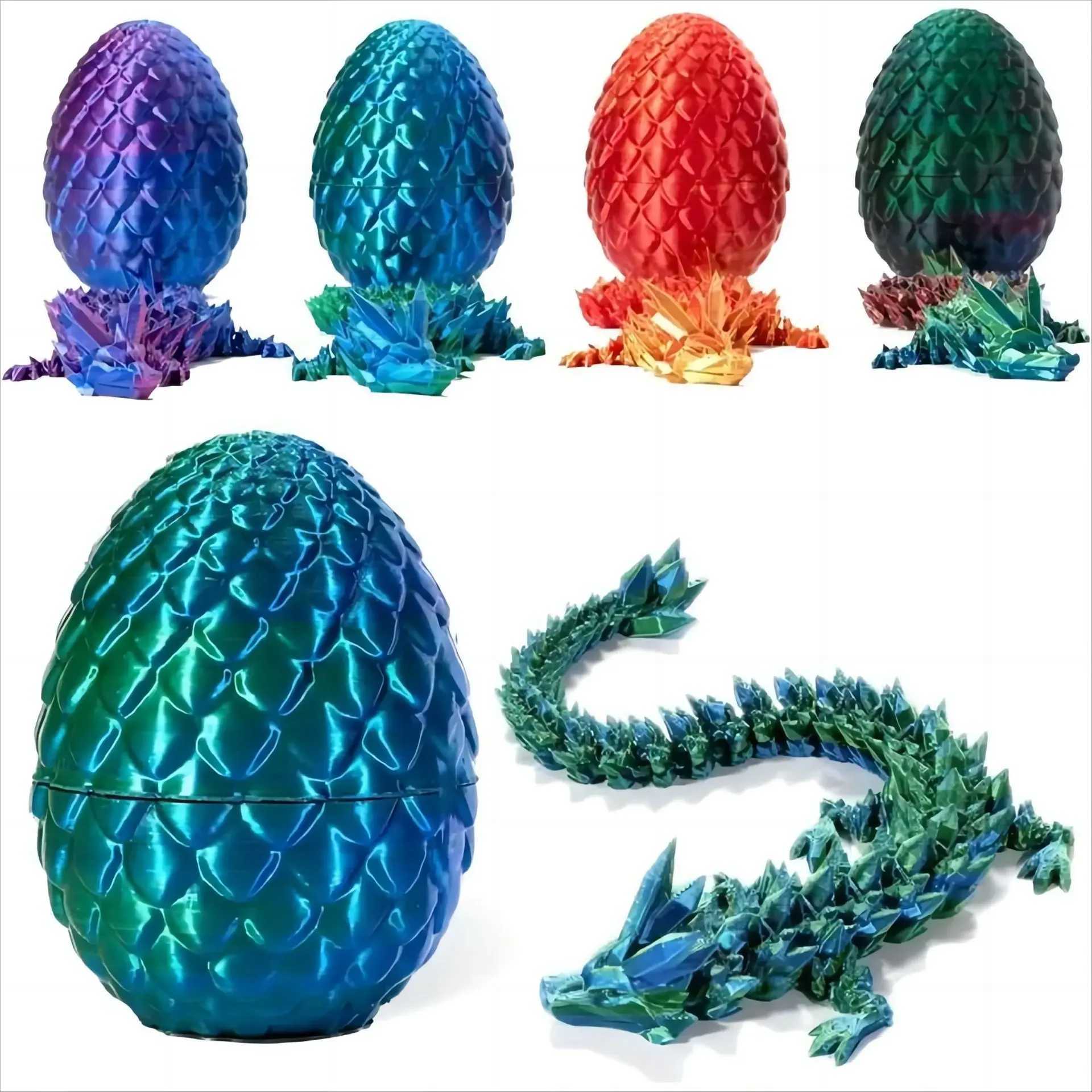 3D Printed Egg with Full Dragon Modle Movable Rotatable Articulated Desktop Ornament Kid Toy Free shipping
