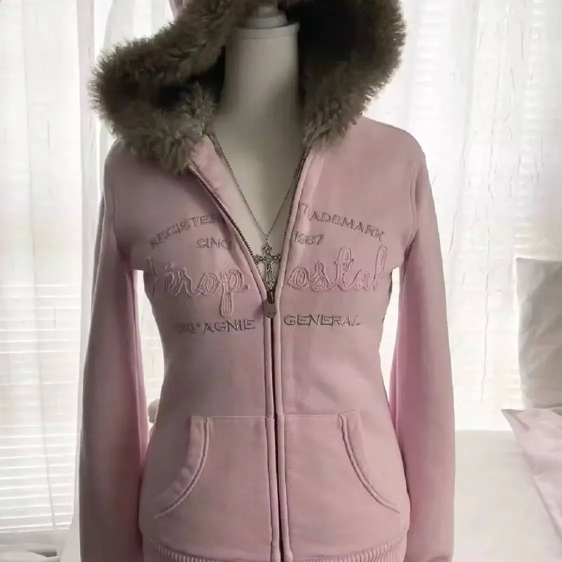 European and American Retro Coat Fur Collar Oversized Hoodie for Women Y2K Gothic Punk Zipper Sweatshirt for Women 250109