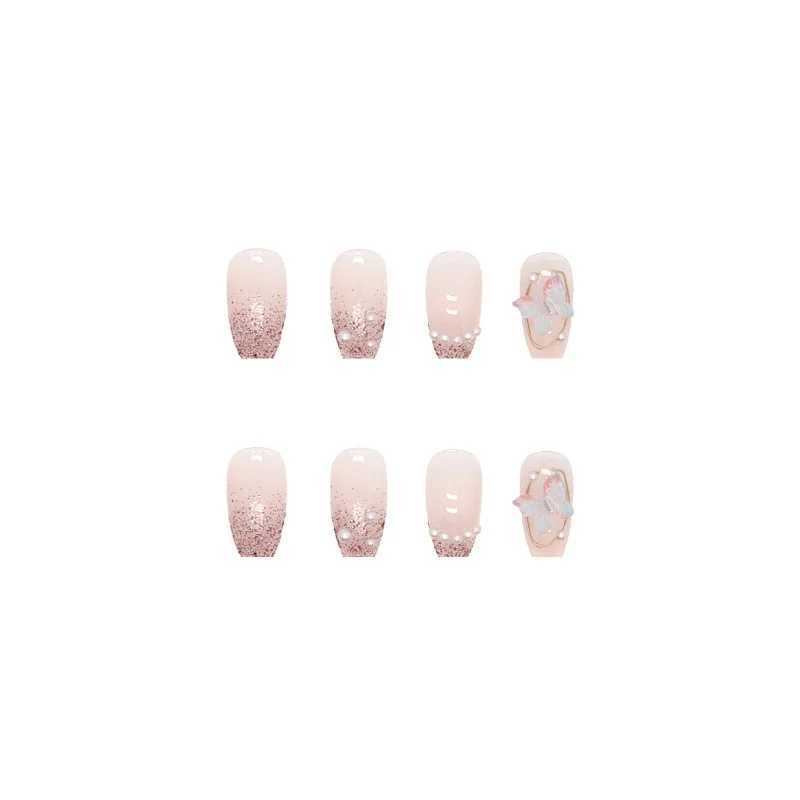 Nail Art Full Cover Artificial Fake Nails Patch with Drill Three-dimensional Relief Butterfly Nail Piece Detachable False NailsW250120