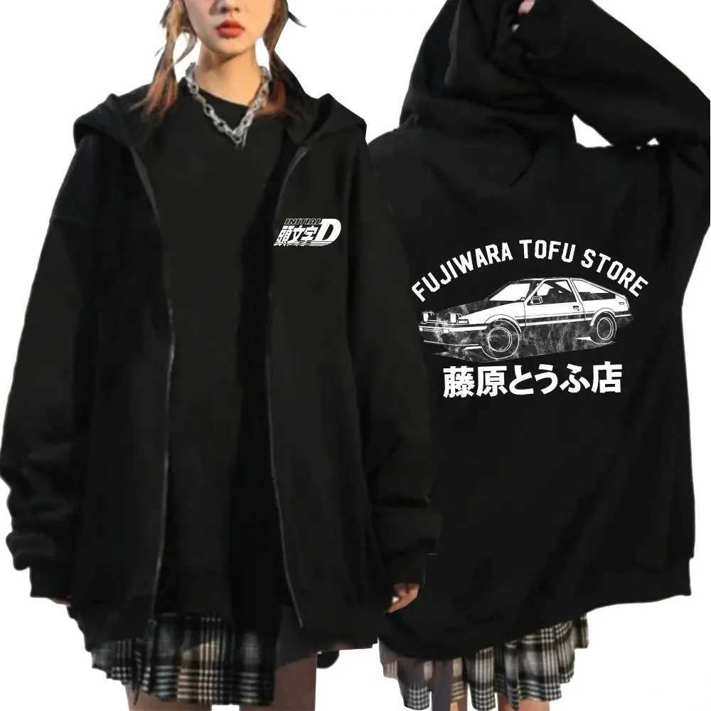 Initial D Zipper Hoodies Mens Clothing Autumn Winter Zip Up Hooded Sweatshirts Casual Vintage Loose Hoodie JacketXJ2500118