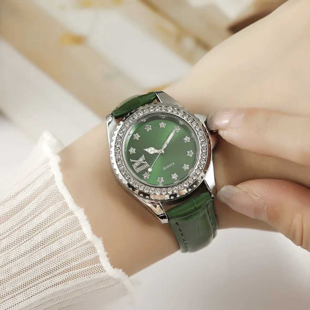 Ladies Luxury Brand Watch Fashion 2023 Day Diamond Wen Quartz Wristwatches Casual Green Leather Dress Clock Watches X250203