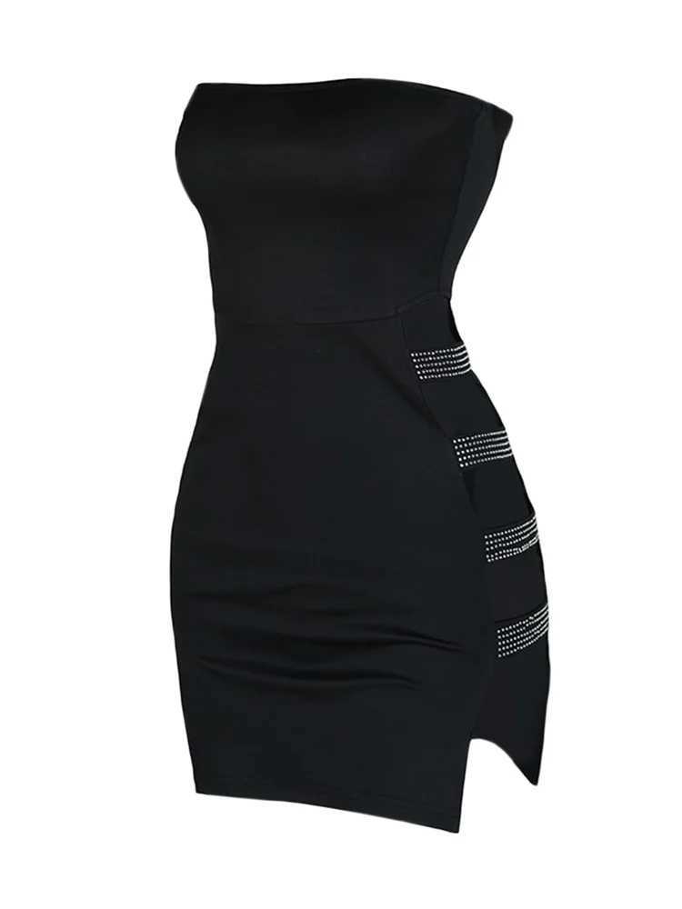 Women Sexy Pencil Dress Strapless Rhine Hollow Out Bodycon Short Dress Evening Party Club Ele Summer DressesXJ250115