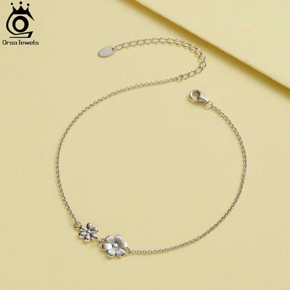 ORSA JEWELS Fashion 925 Sterling Silver Flower Chain Anklets for Women Foot Chain Summer Barefoot Sandals Ankle Jewelry SA67XJ250121