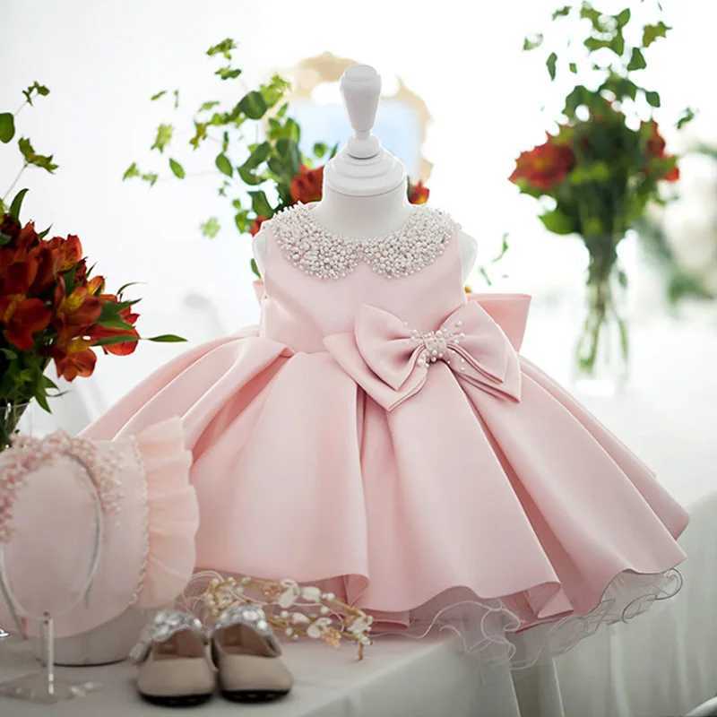 ToddlerWhite Wedding Satin Princess Baby GirDress Bow1Year Birthday Evening Party X250203
