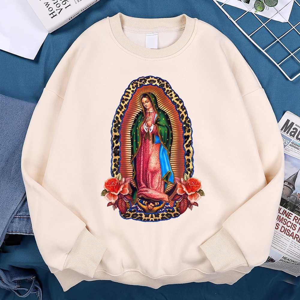Nuestra Seora De Guadalupe Sweatshirts Mens Creativity Loose Hoodie Cartoon Fleece Hoody Clothing Casual O-Neck Hoodie PulloverXJ2500118