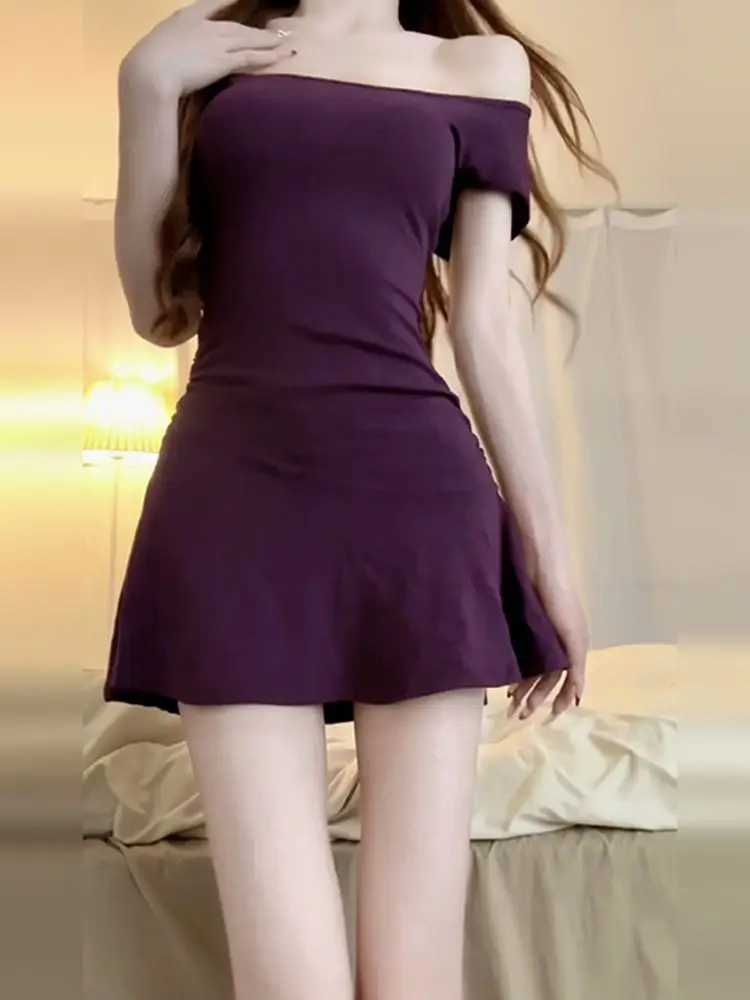 Spicy Girl Solid Short Sved Dress Womens Summer Underlay Square Collar Temperament Waist Tight Wrapped Sexy Mini DressXJ250115