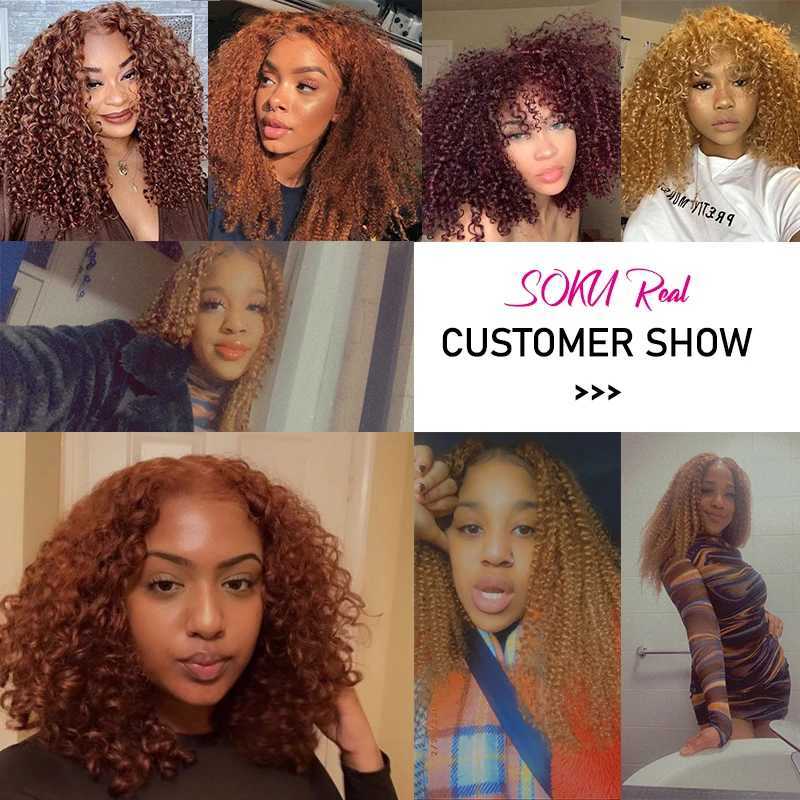 Auburn Brown Brazilian Kinky Curly Human Hair Bundles With Clo 4x4 SOKU Honey Blonde Human Hair Weave Bundles Remy HairXJ250120