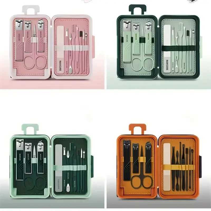 12Pcs Nail Clippers Manicure Tool Set with Travel Suitcase Grooming Stainless Steel Nail Cutter Professional Pedicure Nail ToolsXJ250116