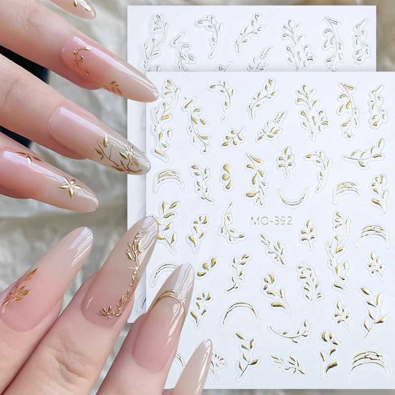 Golden Brozing Leaf Branches 3D Nail Sticker Silver Flower Slash Maple Leaves Ginkgo Plant Floral Transfer Slider Manicure DecalXJ250120