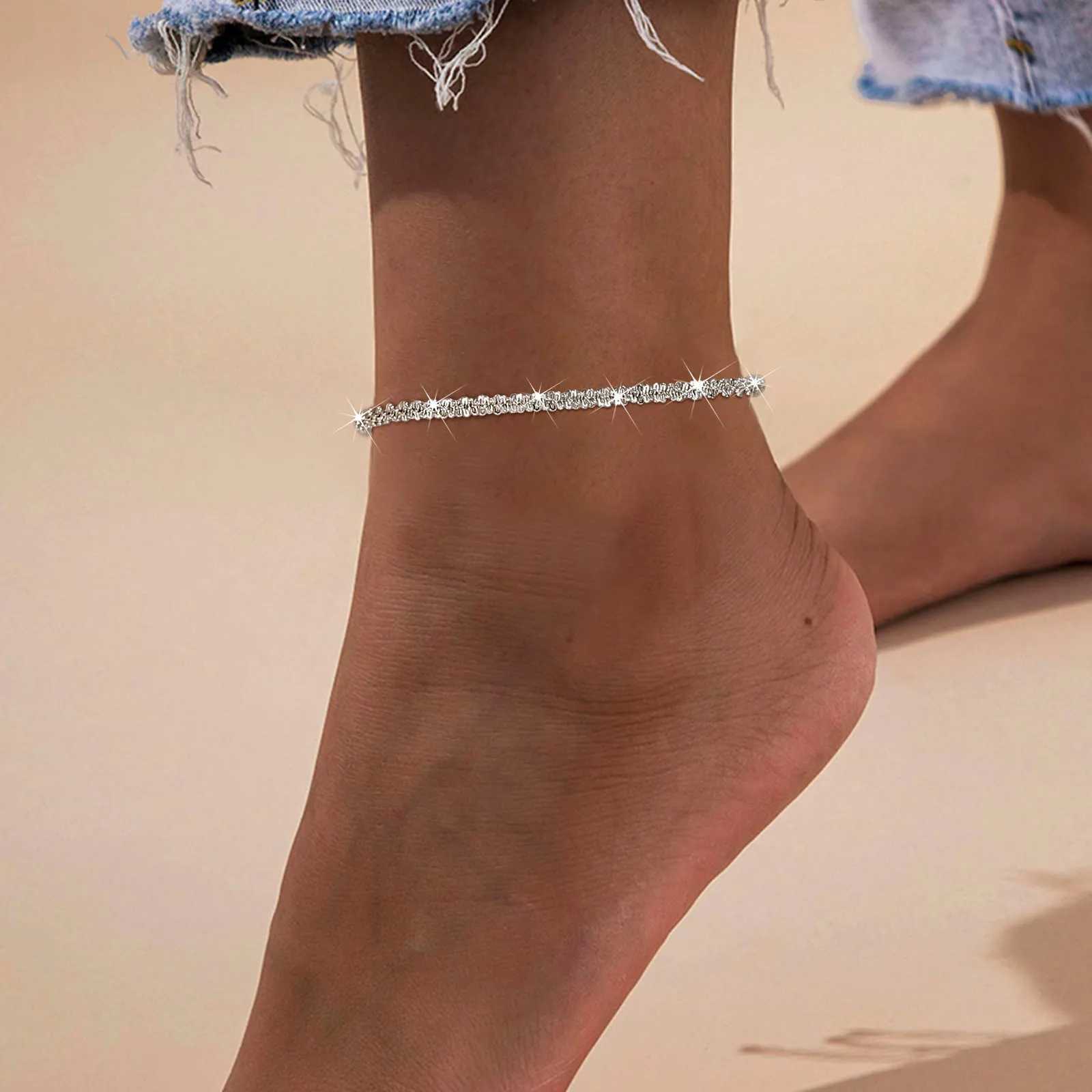 Sparkling Gold Color Anklet Bracelet on Leg for Women Stainl Steel Chain Anklets Shiny Foot Link Adjsutable Set JewelryXJ250121