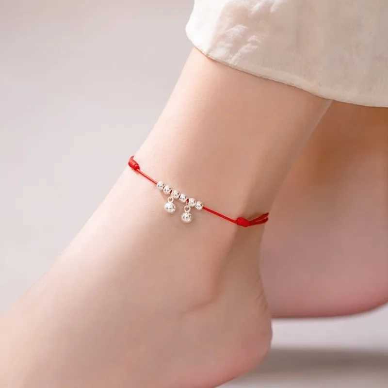 Lucky Bead Retro Chinese Style Chime Anklet for Women Hand-woven Red Rope Minimalist Accories Gift for StudentsXJ250121