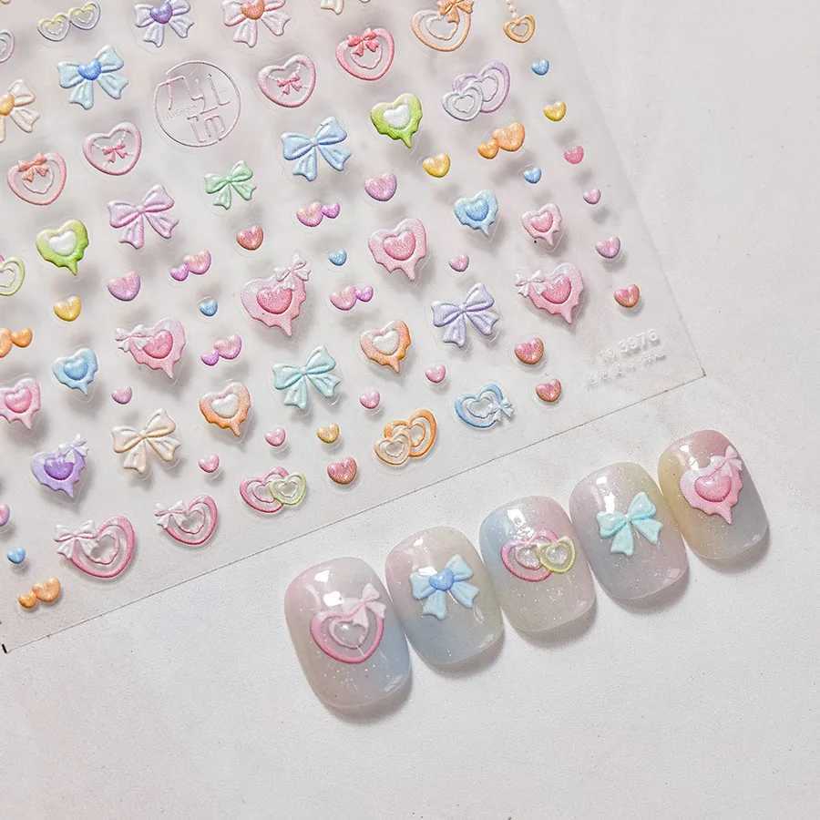 Sweet Cartoon Little Rabbit Bubble Love Heart Nail Stickers 5D Nail Art Design Decoration Decals DIY ManicureXJ250120