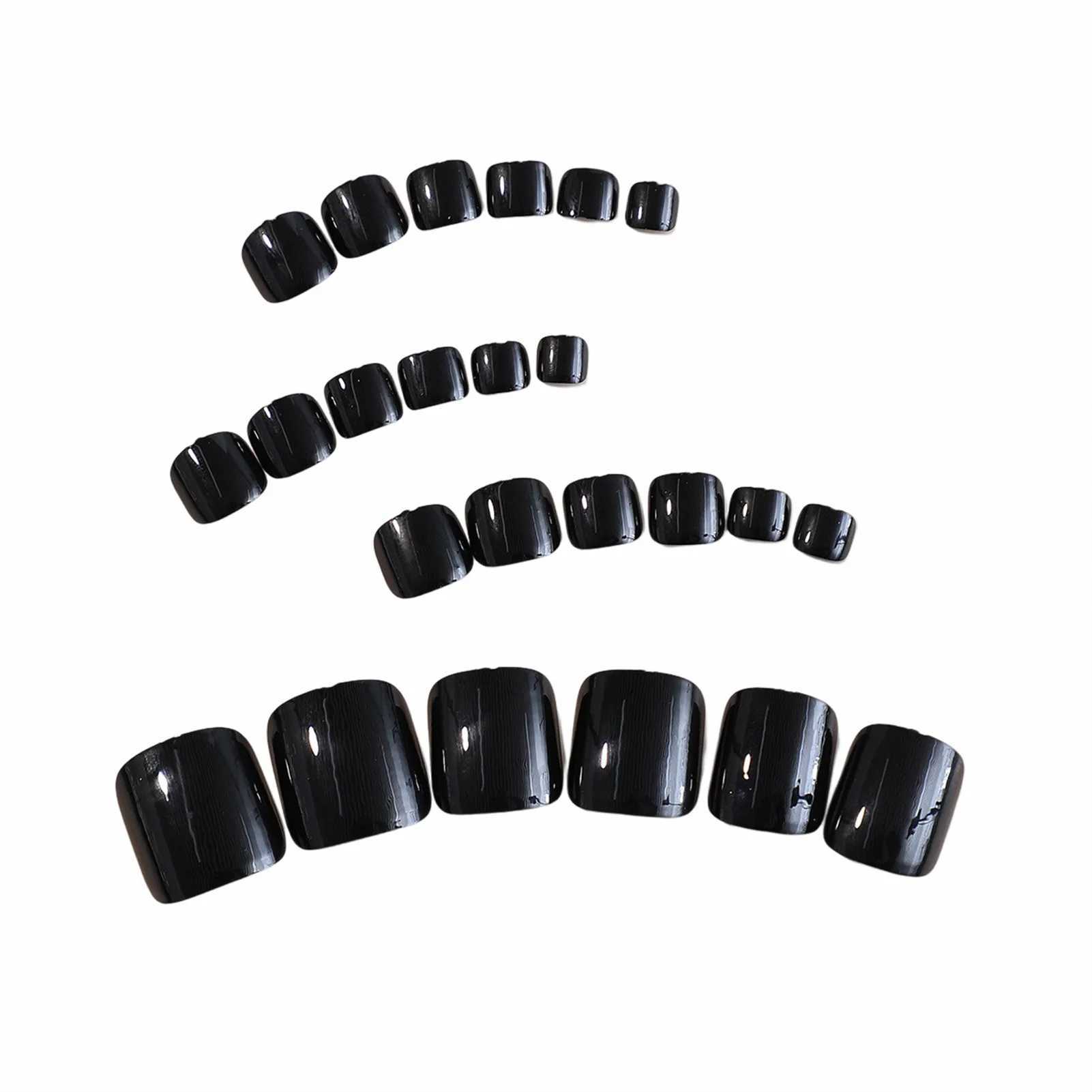 24pcs Black False Toenails Solid Color Glossy Fake Toenails Wearable Full Cover Ins Square Press on Toenail Patch for Girl WomenW250120