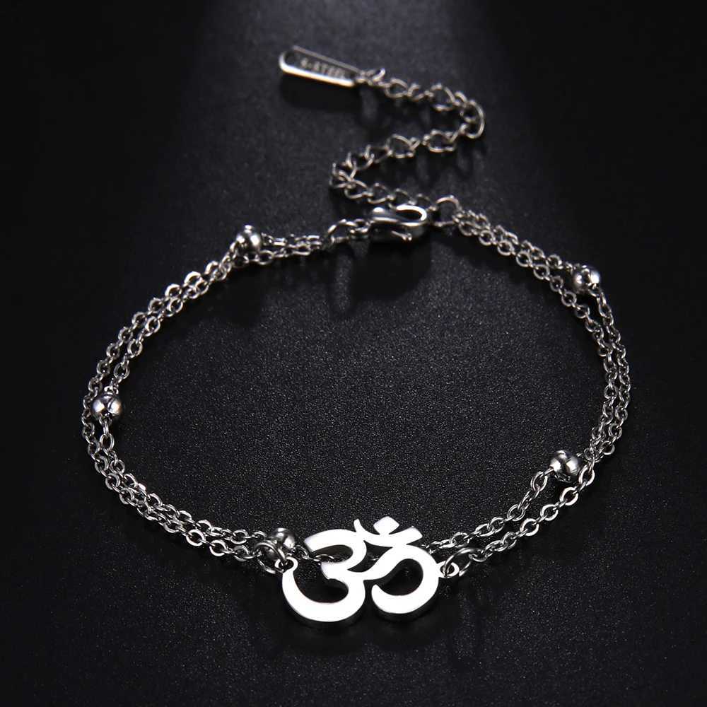 Dara Aum Om Ohm Sanskrit Symbol Anklets Bracelet Hindu Yoga Ankle Chain Bracelets Stainl Steel Spiritual JewelryXJ250121