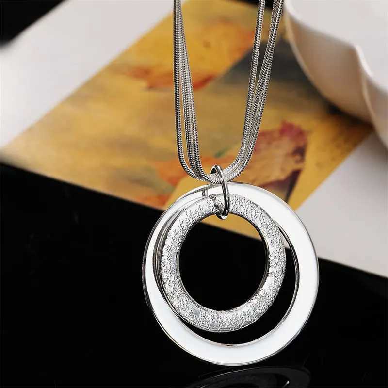 Charm 925 Sterling Silver 18 Inches Fine Double Circle Women Men Necklace For Fashion Temperament Jewelry Party WeddingXJ250114
