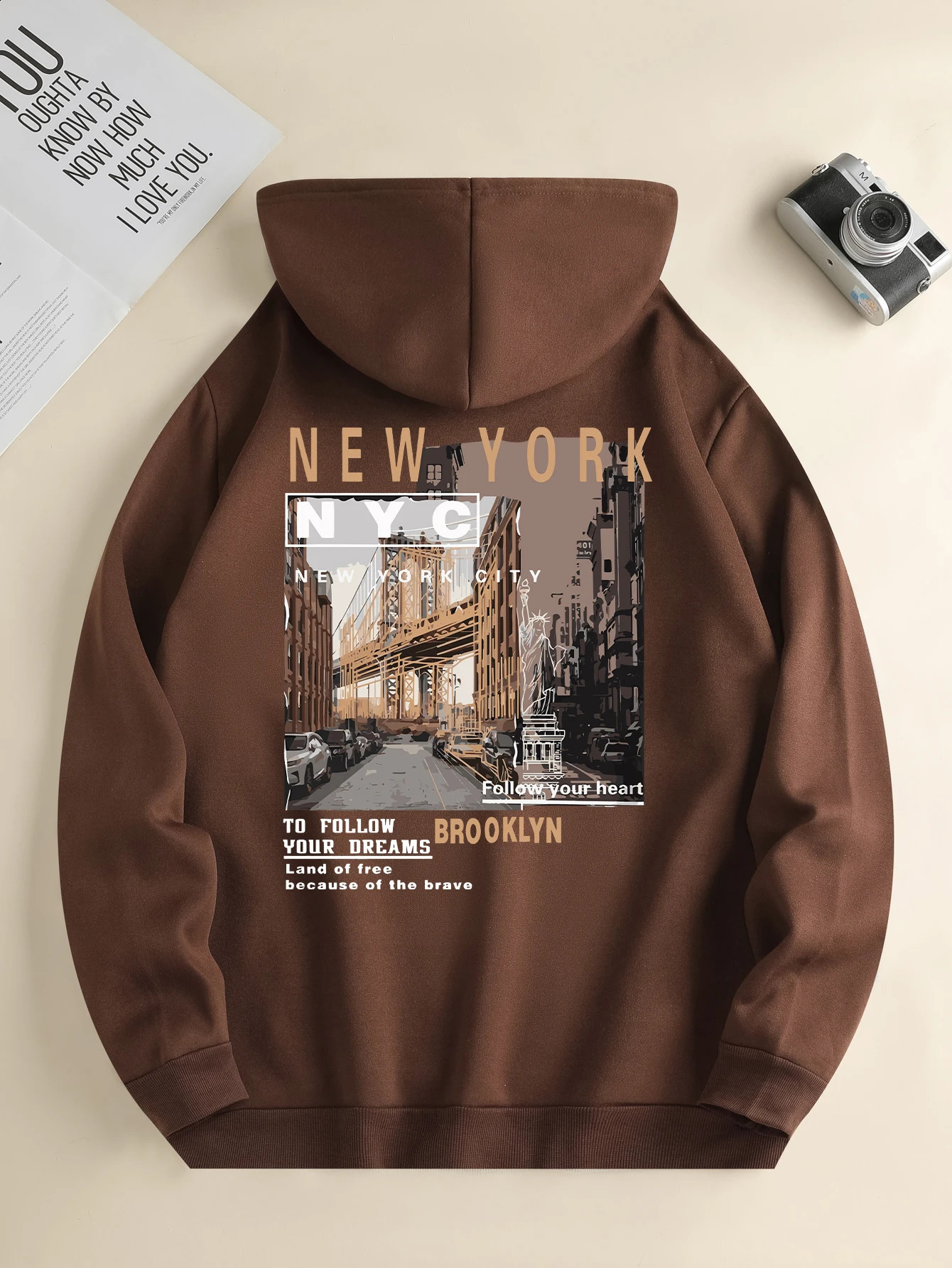 Mens fashion hoodie Casual Daily Drawstring Hooded Sweatshirt Street View Print front kangaroo pocket mens jacket 250109Z