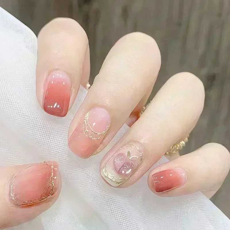 24 pieces of ballet dancer fake nails short nail beauty tools with glue fake nails full set of artificial nail tips ergonomicW250120