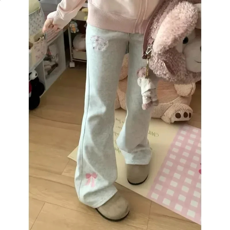 Deeptown Japanese Bow y Pants Women Vintage Wide Leg Causal Y2k Aesthetic Drawstring Trousers Harajuku Autumn Bottoms 250108