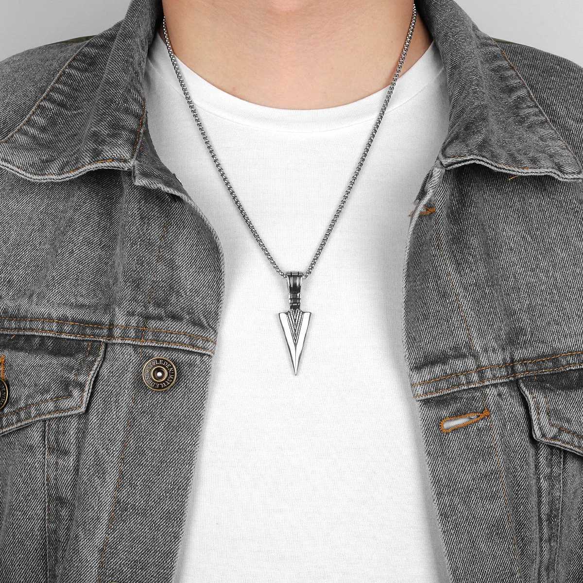 Spartan Spearhead Long Men Necklaces Pendants Chain Punk for Boyfriend Male Stainless Steel Jewelry Creativity GiftXJ250121