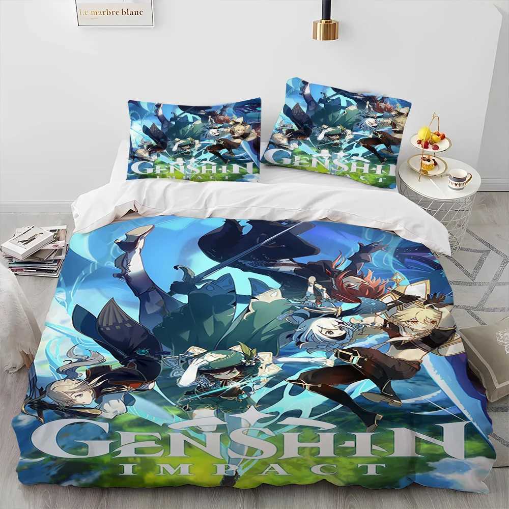 Genshin Impact Game Gamer Cartoon Comforter Bedding SetDuvet Cover Bed Set Quilt Cover CaseKing Queen Size Bedding Set X250203
