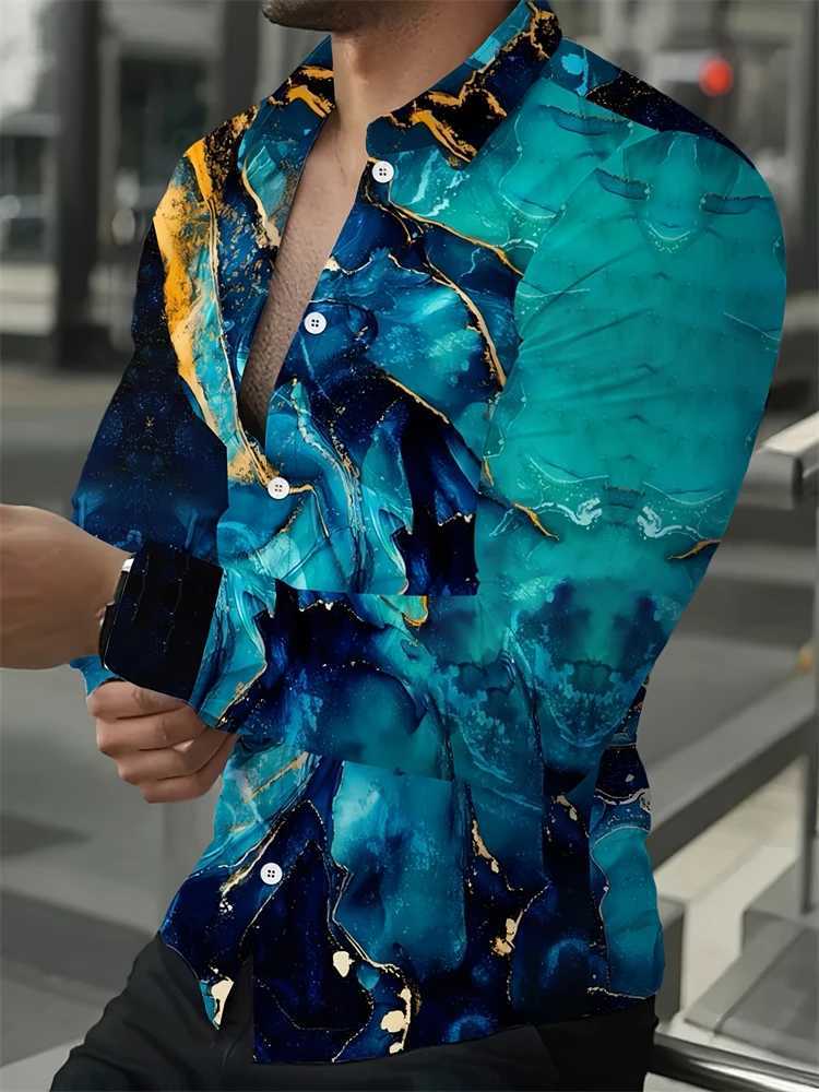 2025 Spring Mens Shirts Fashion Retro Street Texture Printed Shirts Mens Long-sleeved Lapel Shirt Top Office ClothingXJ250121