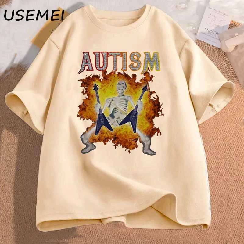 Autism Funny Skeleton Meme Mens T-shirt Cotton Mens Clothing Graphic Tshirts Man Clothes Printed Short Sleeve Tee Tshirts X250203