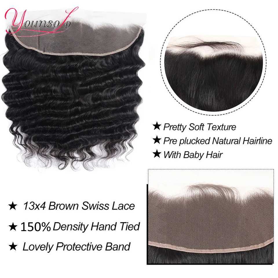 Younsolo Peruvian Human Hair Bundles With Lace Frontal Loose Deep Wave Bundles With Front Loose Deep Bundles With Lace CloXJ250120